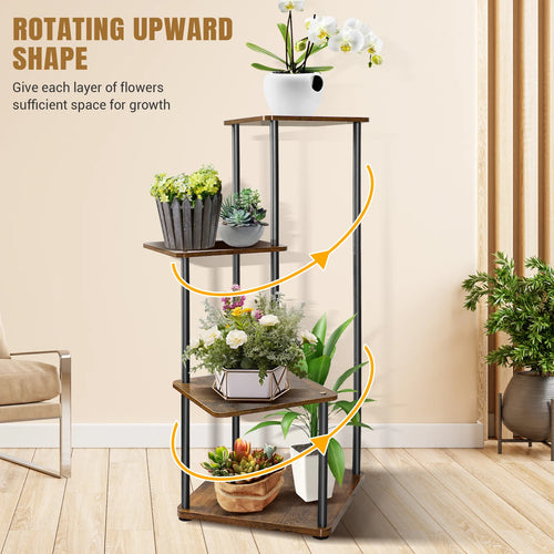 Tall Multi-Tier Plant Stand – Wood & Iron Flower Shelf