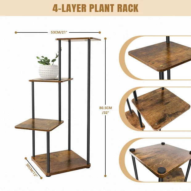 Tall Multi-Tier Plant Stand – Wood & Iron Flower Shelf