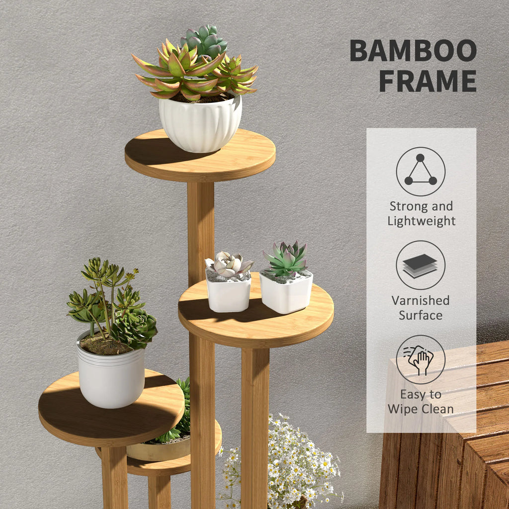 Bamboo Plant Stand with Wheels – 5-Tier Natural Wooden Plant Display Rack